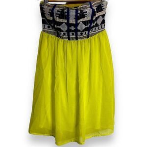 Fun & Flirt Tunic Strapless Top Womens Small Neon Green Tribal Contrast Y2K Boho
